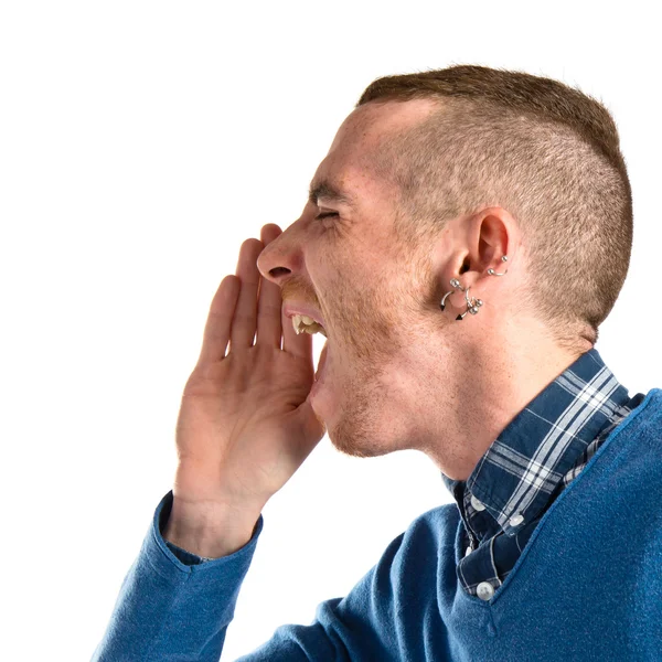 Man shouting over isolated white background — Stock Photo, Image