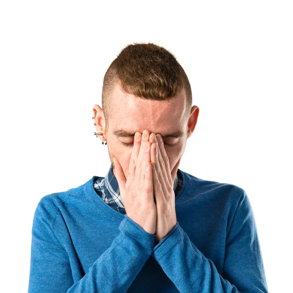 Frustrated man over isolated white background — Stock Photo, Image