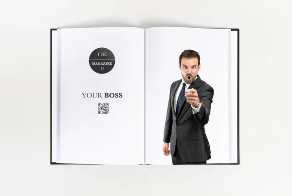 Businessman angry and shouting printed on book — Stock Photo, Image