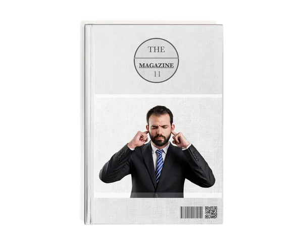 Business man covering her ears printed on book — Stock Photo, Image