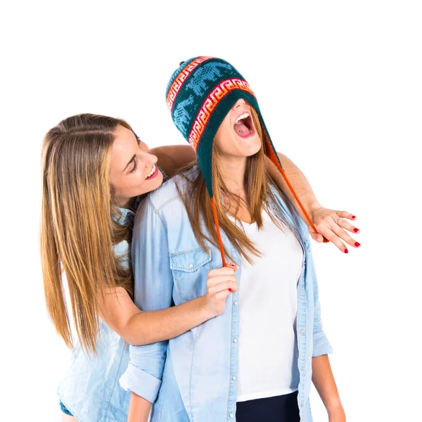 Friends with hats over white background — Stock Photo, Image