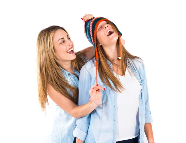 Friends with hats over white background — Stock Photo, Image