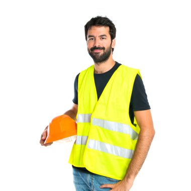 Beyaz arka plan üzerinde işçi