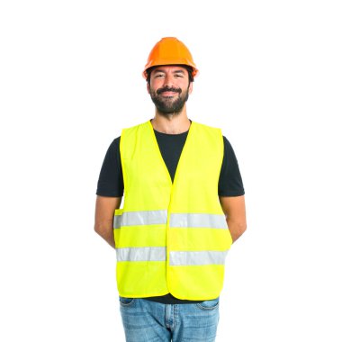Beyaz arka plan üzerinde işçi