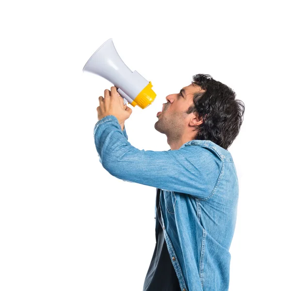 Young man shouting over isolated white background — Stock Photo, Image