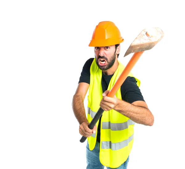 Workman with ax over white background — Stock Photo, Image