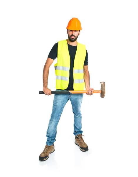 Workman with ax over white background — Stock Photo, Image