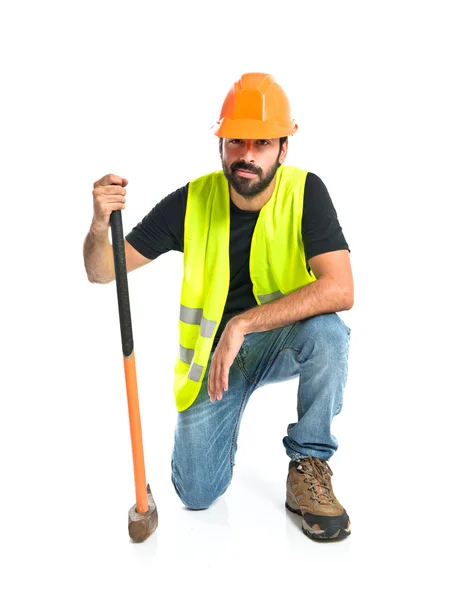 Workman with ax over white background — Stock Photo, Image