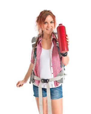 Kantin beyaz arka plan üzerinde kadınla