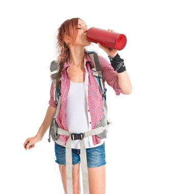 Kantin beyaz arka plan üzerinde kadınla