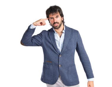 adam beyaz arka plan üzerinde yapım intihar jest