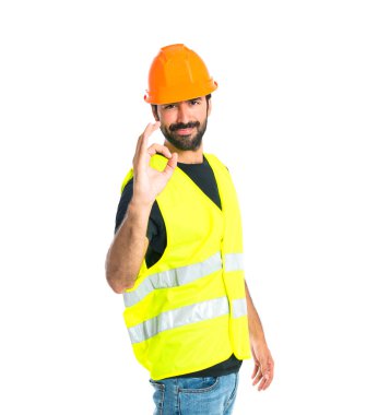 İşçi Ok beyaz arka plan üzerinde kayıt yapma