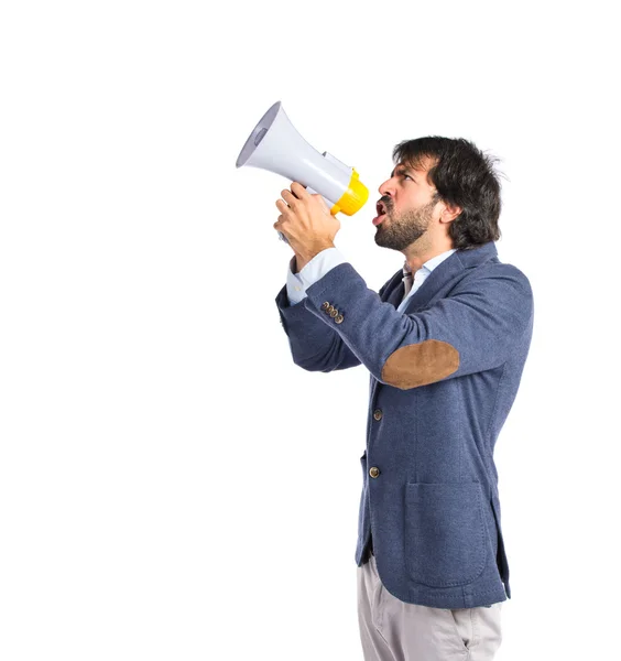 Empresario gritando sobre fondo blanco aislado — Foto de Stock