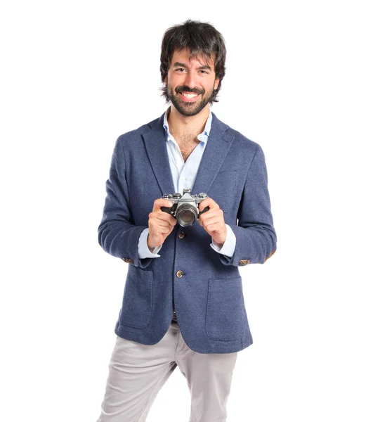 Mann fotografiert über weißem Hintergrund — Stockfoto
