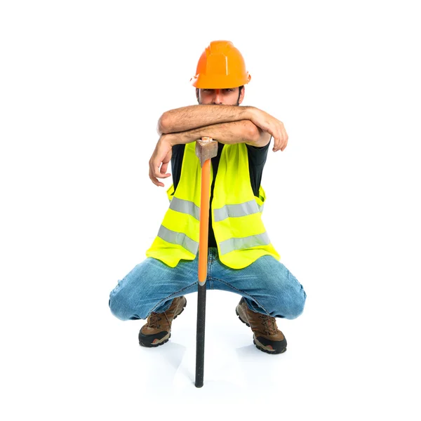 Workman with ax over white background — Stock Photo, Image