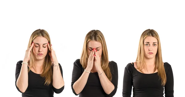 Frustrated girl over isolated white background — Stock Photo, Image