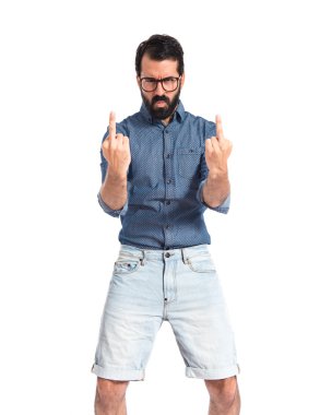 Genç yenilikçi adam korna jest yapma