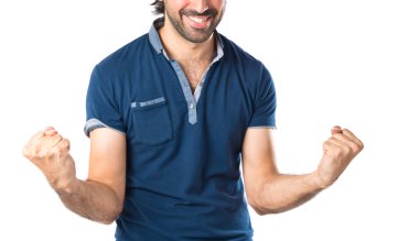 şanslı adam izole beyaz arka plan üzerinde