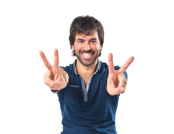 Man with thumb up over white background — Stock Photo, Image
