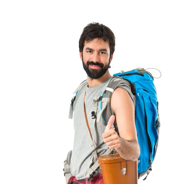 Hombre con pulgar hacia arriba sobre fondo blanco —  Fotos de Stock