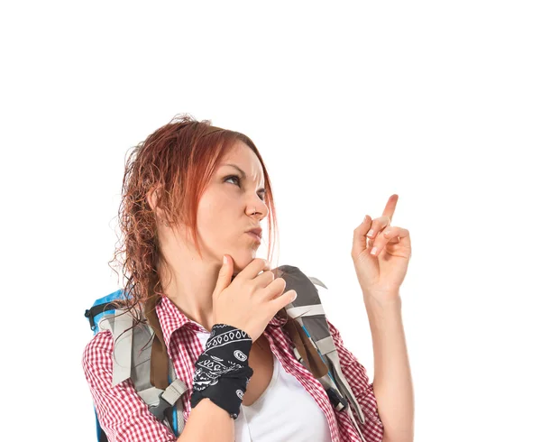 Backpacker thinking over isolated white background — Stock Photo, Image