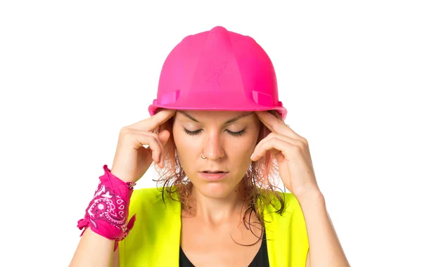 Frustrated worker woman over isolated white background — Stock Photo, Image