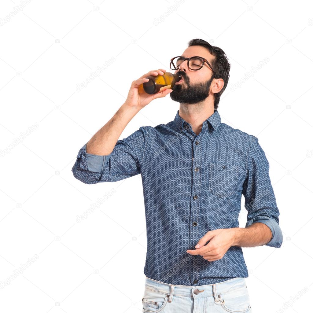 Drunk person drinking beer 
