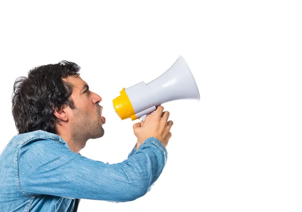 Young man shouting over isolated white background — Stock Photo, Image