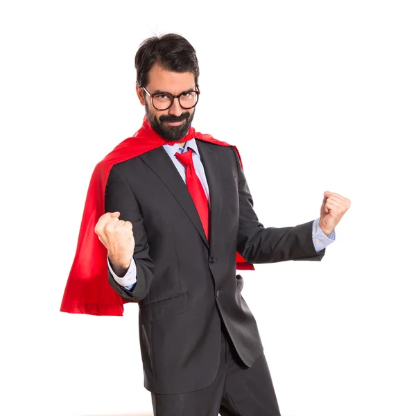 Lucky businessman dressed like superhero — Stock Photo, Image