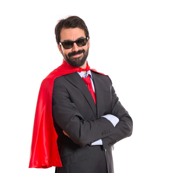 Hipster businessman dressed like superhero with sunglasses — Stock Photo, Image