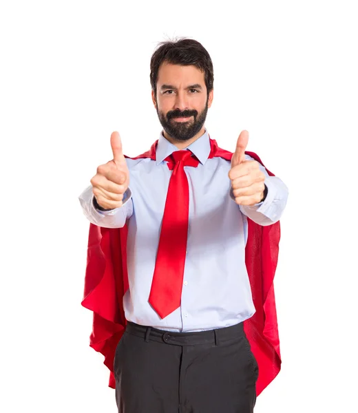 Üzletember öltözött, mint a hüvelykujjával felfelé szuperhős — Stock Fotó