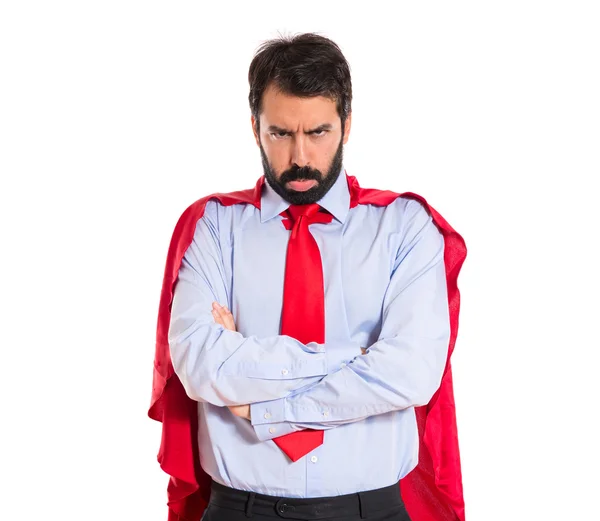 Smutny, biznesmen ubrany jak superbohatera — Zdjęcie stockowe