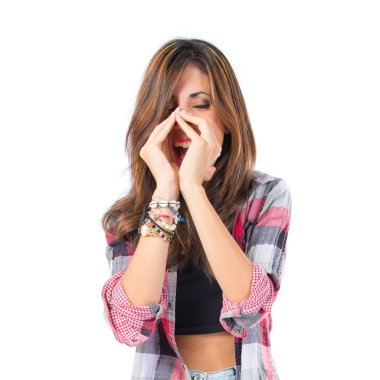 izole beyaz arka plan üzerinde bağıran kız