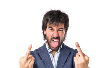 adam yapma boynuz jest beyaz zemin üzerine