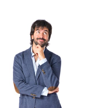 İş adamı izole beyaz arka plan üzerinde düşünme