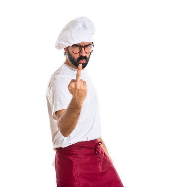 Şef yapım boynuz jest beyaz arka plan üzerinde