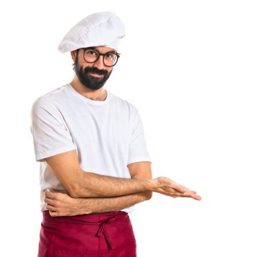 Bir şey beyaz arka plan üzerinde sunulması Şef