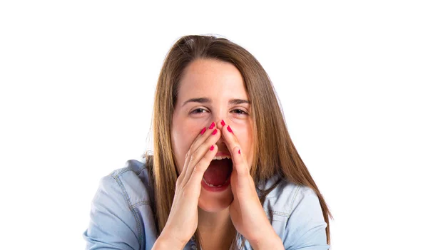 Girl shouting over isolated white background — Stock Photo, Image