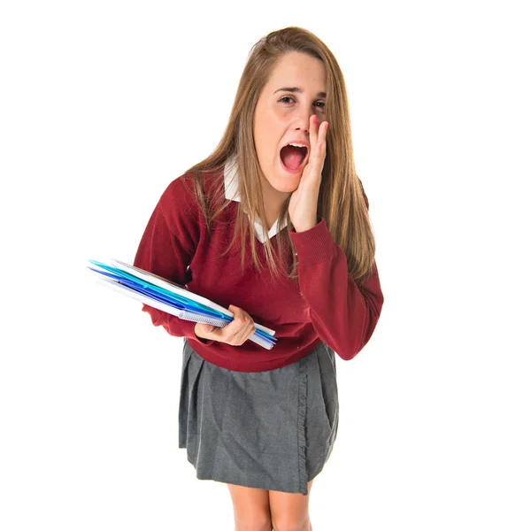 Student shouting over isolated white background — Stock Photo, Image