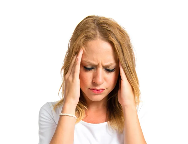 Frustrated girl over isolated white background — Stock Photo, Image