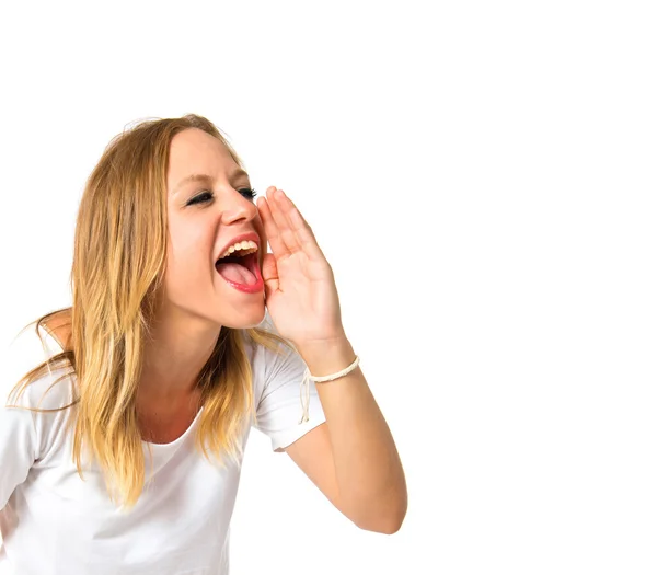 Chica gritando sobre aislado fondo blanco — Foto de Stock