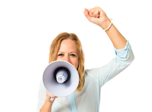 Girl shouting over isolated white background — Stock Photo, Image