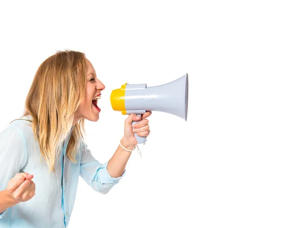 Menina gritando sobre fundo branco isolado — Fotografia de Stock