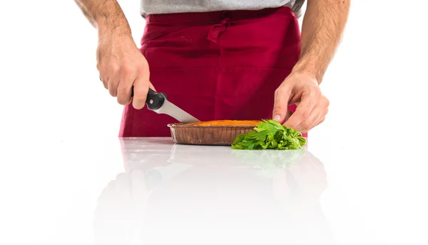 Chef cutting a cake — Stock Photo, Image
