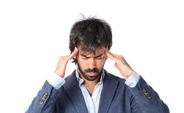 Frustrated man over isolated white background — Stock Photo, Image