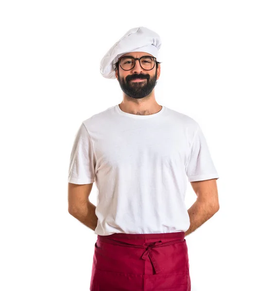Chef souriant sur fond blanc — Photo