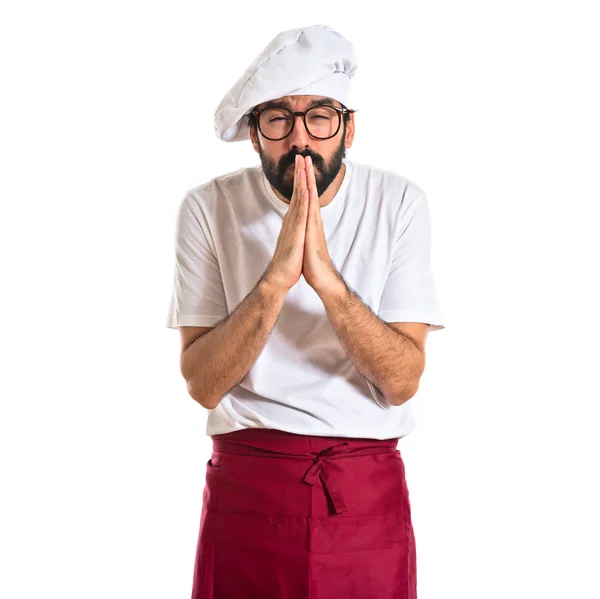 Chef pleading over white background — Stock Photo, Image