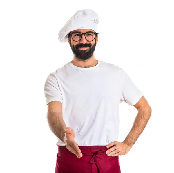 Chef-kok een deal maken op witte achtergrond — Stockfoto