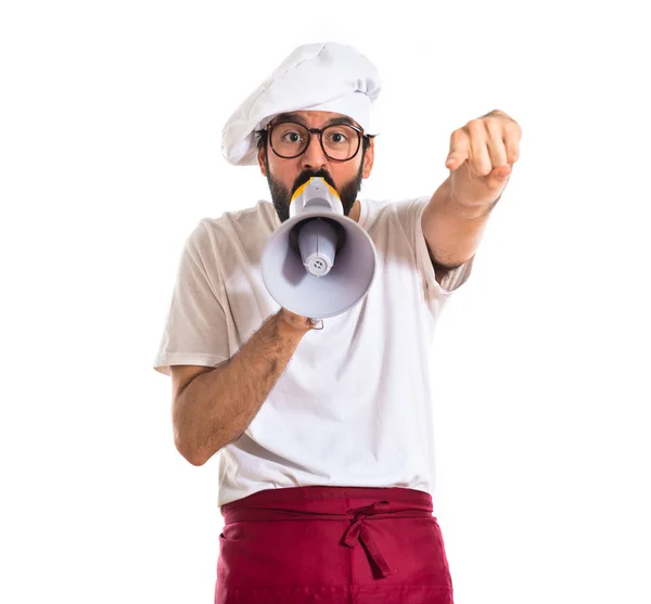 Chef shouting by megaphone — Stock Photo, Image