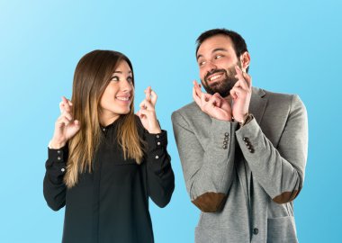 Onların parmak öbür tarafa mavi Çift